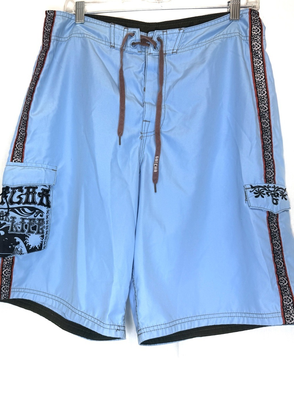 Vintage Gotcha For Life Y2K 90s Men Board, Skater, Surf Cargo Shorts Blue SZ 32